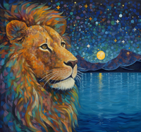 Thumbnail for Lion And Lake At Night Diamond Painting Kit