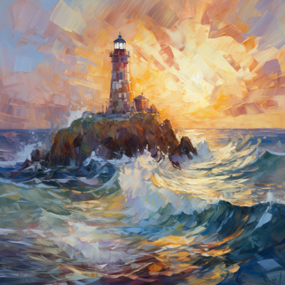 Lonely Lighthouse And Crashing Waves