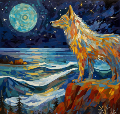 Mosaic Moon And Wolf Diamond Painting Kit