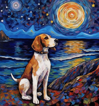 Mosaic Night Sky Beagle Doggie Diamond Painting Kit