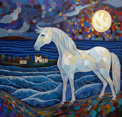 Mosaic White Horse Night Sky Diamond Painting Kit