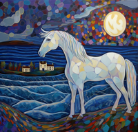 Thumbnail for Mosaic White Horse Night Sky Diamond Painting Kit