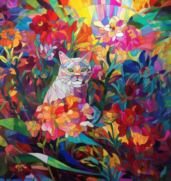 Pretty Kitty Cat In Wild Flowers Diamond Painting Kit