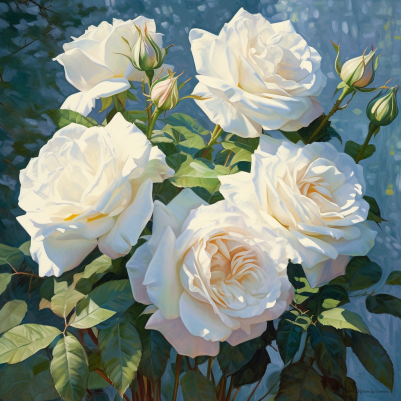 Pure White Roses And Rosebuds