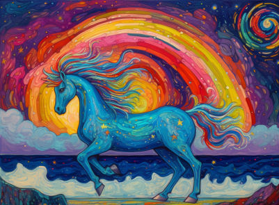 Rainbow, Waves And A Horse Diamond Painting Kit