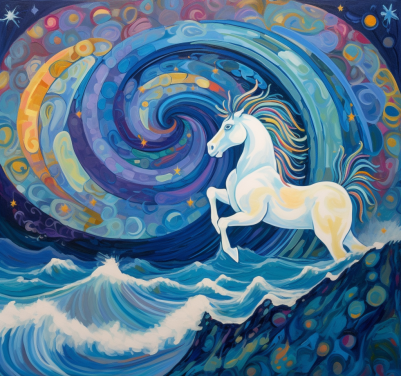 Rainbow Horse And Crashing Waves Diamond Painting Kit