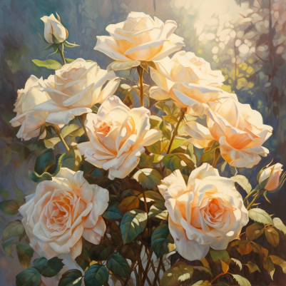Soft White Rosebush In Sunlight