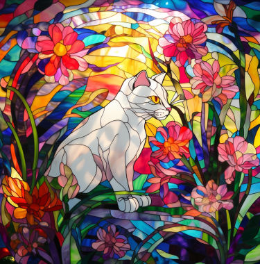 Stained Glass Kitty In Wild Flowers Diamond Painting Kit