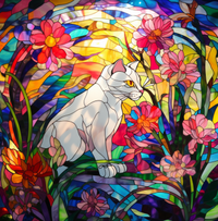 Thumbnail for Stained Glass Kitty In Wild Flowers