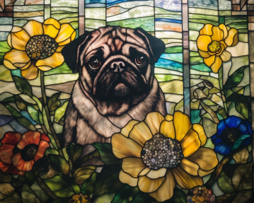 Stained Glass Pug With Flowers