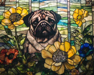 Stained Glass Pug With Flowers Diamond Painting Kit