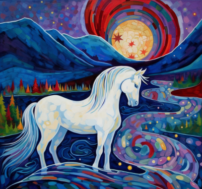 White Horse And Rainbow Stream Diamond Painting Kit