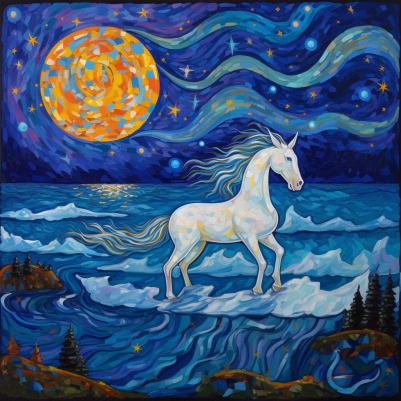 White Horse Dancing Under A Full Moon Diamond Painting Kit