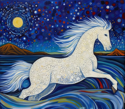 White Horse Jumping In Waves Diamond Painting Kit