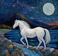 Thumbnail for White Horse On A Night Stroll Diamond Painting Kit