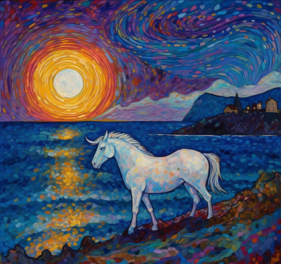 White Horse Taking A Night Stroll Diamond Painting Kit