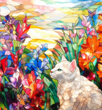 Thumbnail for White Kitty In Stained Glass Diamond Painting Kit
