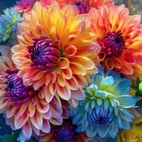 Thumbnail for Zoomed In, Multi Color Bouquet Of Dahlia Flowers