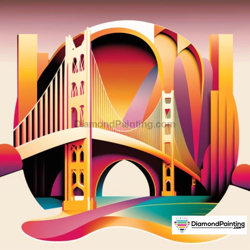 Abstract Art Deco Golden Gate Bridge San Francisco Diamond Painting Kit Free Diamond Painting 