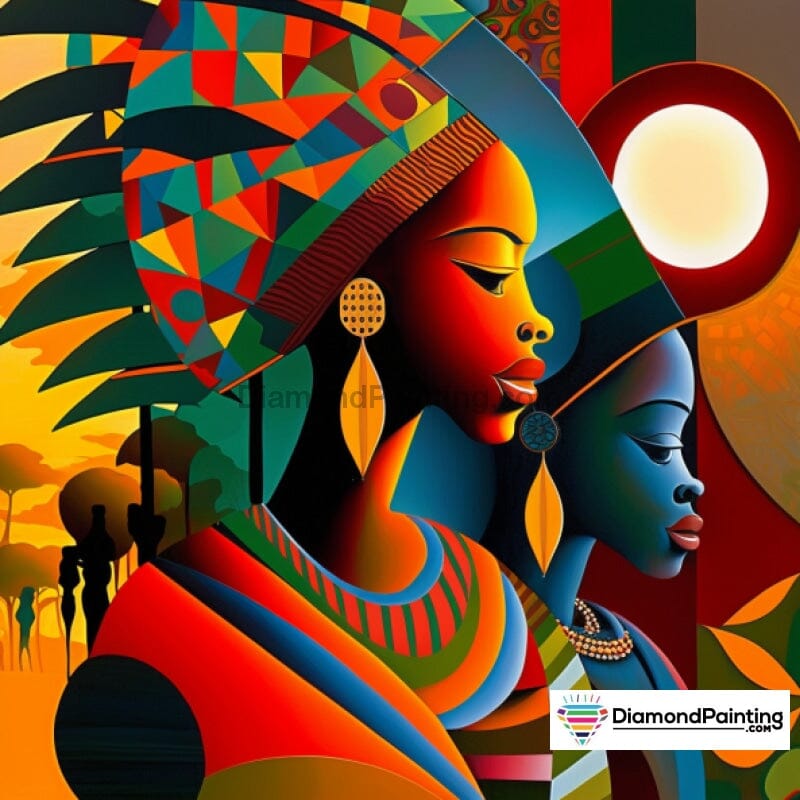 African Art Deco Colorful Two Women Free Diamond Painting 