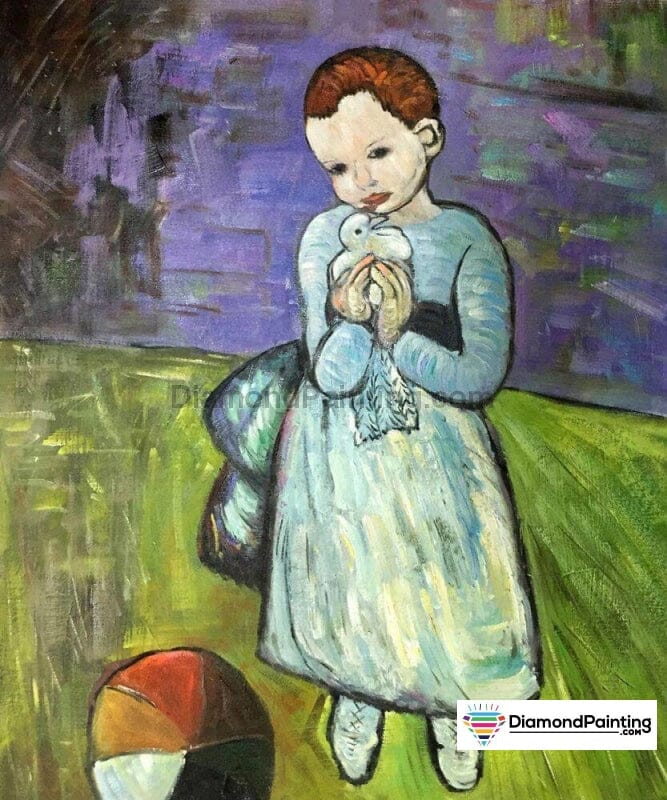Child Holding a Dove Picasso Paint With Diamonds Free Diamond Painting 