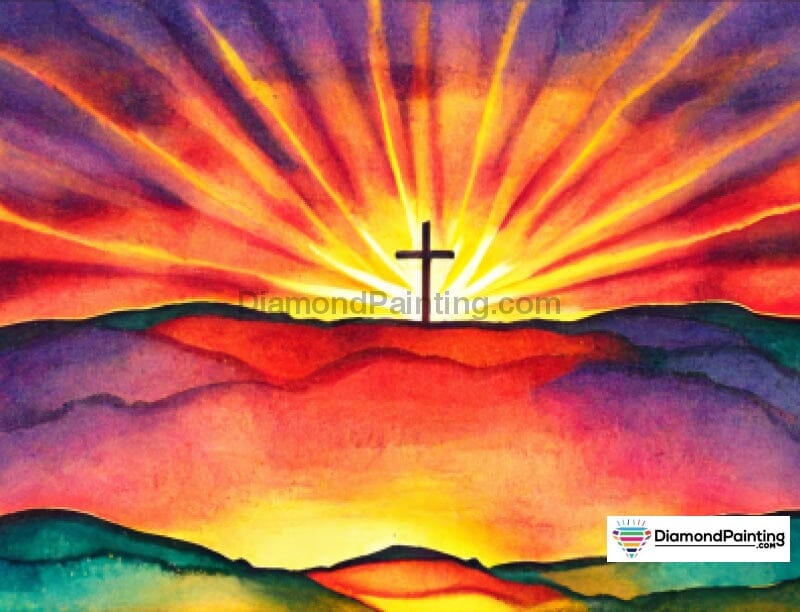 Cross On a Hill of Water Colors Free Diamond Painting 