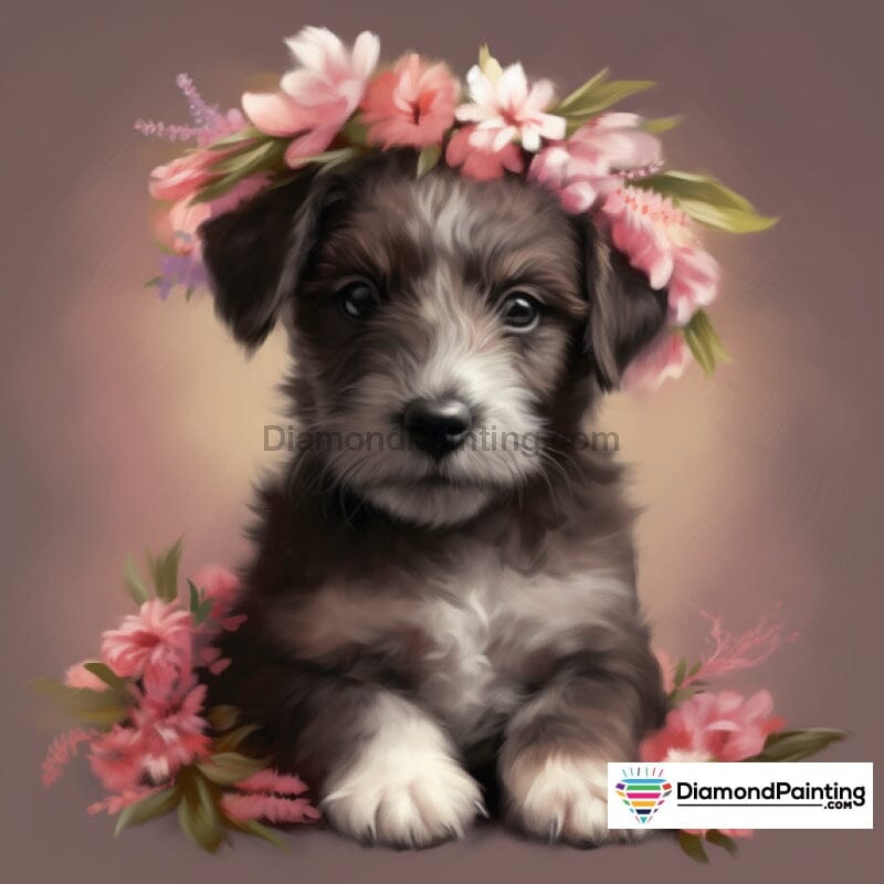 Flower Power Puppy Free Diamond Painting 