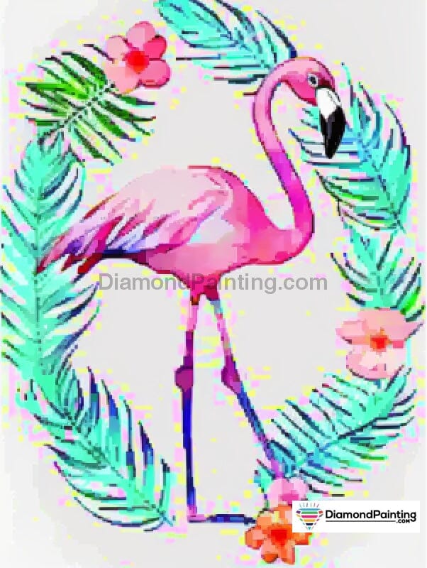 Fun Hibiscus Wreath Watercolor Flamingo Free Diamond Painting 
