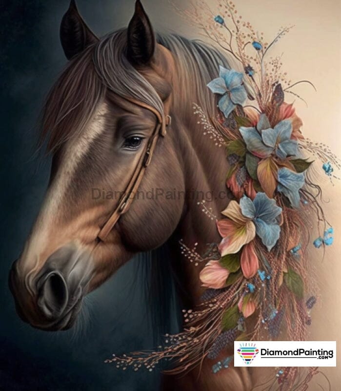 Horse with Flowers Free Diamond Painting 