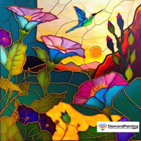 Thumbnail for Humming Bird And Pansy Flower Stained Glass Free Diamond Painting 