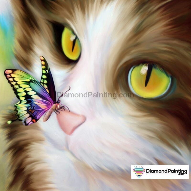 Kitty With Butterfly Diamond Painting Kit Free Diamond Painting 