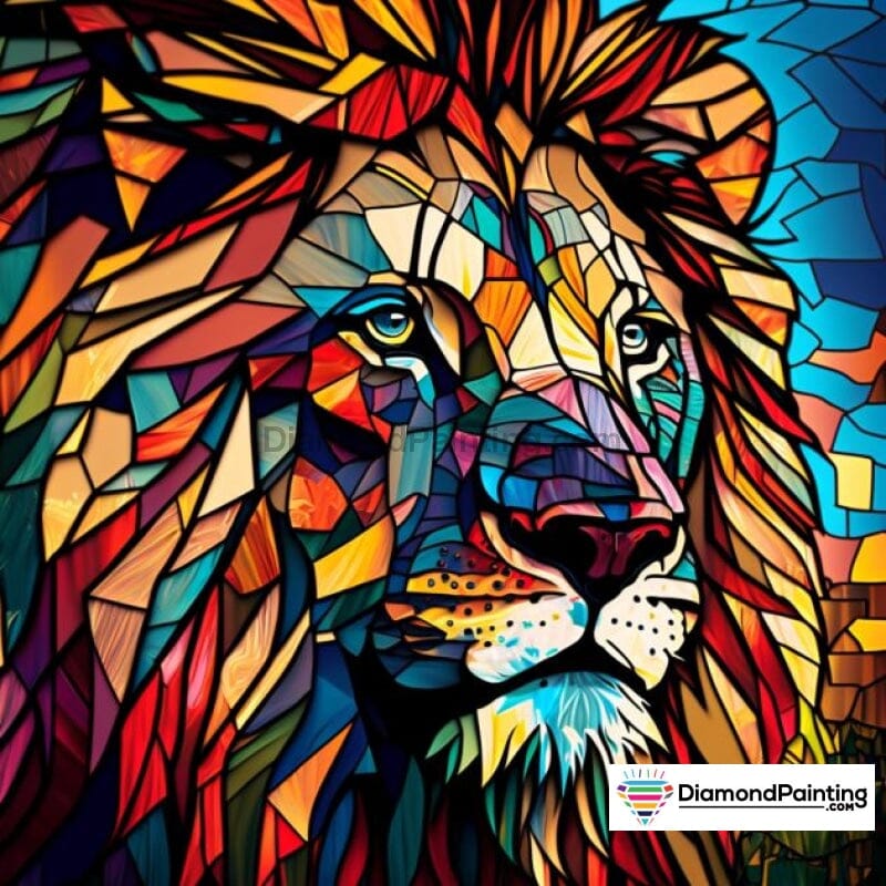 Lion in Stained Glasss Free Diamond Painting 