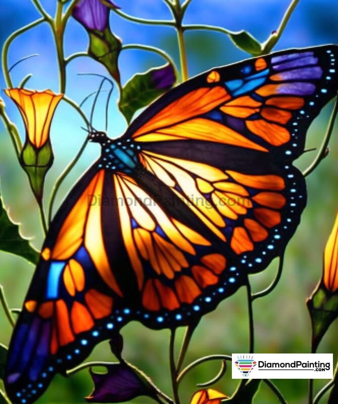 Monarch Butterfly On Stained Glass Free Diamond Painting 