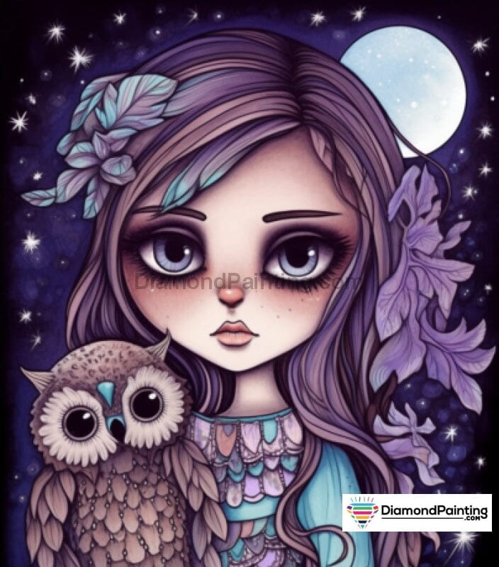 Owl And The Moon Diamond Painting 