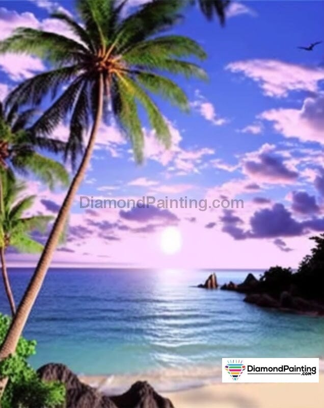 Palm Tree In Purple Cloud Paradise Free Diamond Painting 