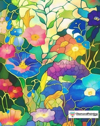Thumbnail for Pansy Flowers On Stained Glass Free Diamond Painting 