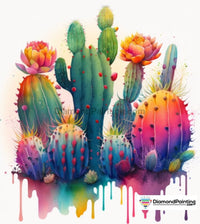 Thumbnail for Rainbow Drip Drop Water Color Multi Cacti Free Diamond Painting 