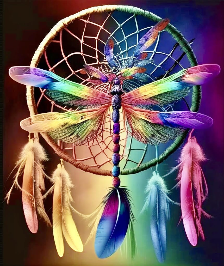 Dragonfly Rainbow Dream Catcher Painting With Diamonds Kit Free Diamond Painting 