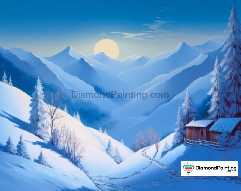 Snowy Cabin Sunrise Diamond Painting 