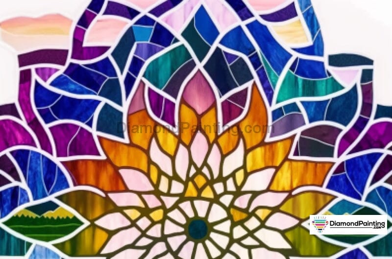 Stained Glass Lotus Mandala Free Diamond Painting 