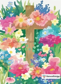 Thumbnail for Water Color Flowers on a Cross Religious Free Diamond Painting 
