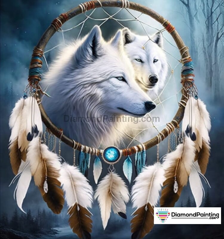 White Wolf Dream Catcher Diamond Painting Kit Free Diamond Painting 